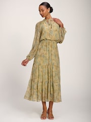 Jolie Moi Green Chiffon Tie Neckline Midaxi Dress - Image 4 of 6