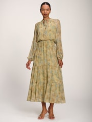 Jolie Moi Green Chiffon Tie Neckline Midaxi Dress - Image 5 of 6