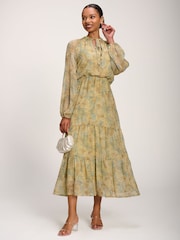 Jolie Moi Green Chiffon Tie Neckline Midaxi Dress - Image 6 of 6