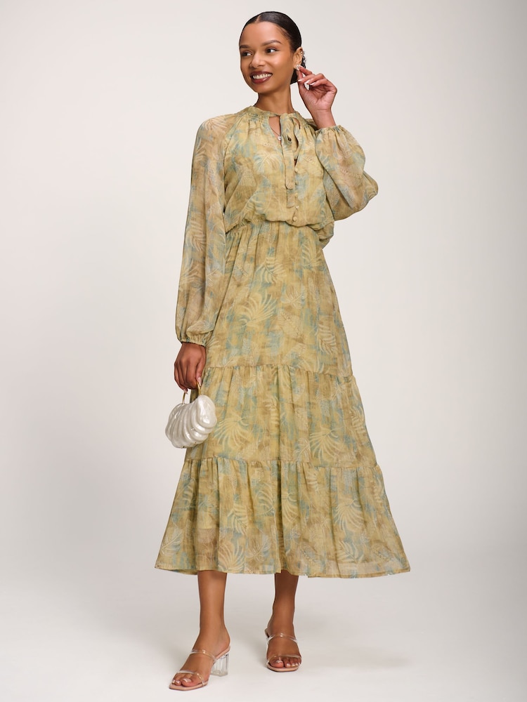Jolie Moi Green Chiffon Tie Neckline Midaxi Dress - Image 6 of 6 Jolie Moi Green Chiffon Tie Neckline Midaxi Dress - Image 6 of 6
