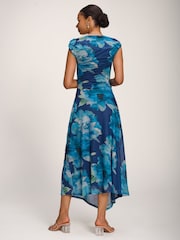 Jolie Moi Blue Asymmetric Draped Mesh Midaxi Dress - Image 2 of 6