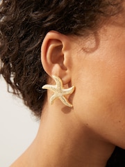 Gold Tone Starfish Statement Stud Earrings Made with Recycled Zinc - Image 3 of 4