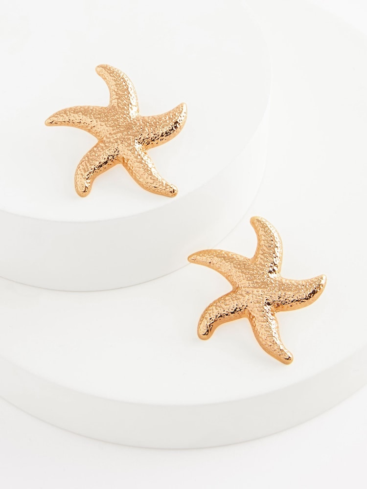 Gold Tone Starfish Statement Stud Earrings Made with Recycled Zinc - Image 4 of 4