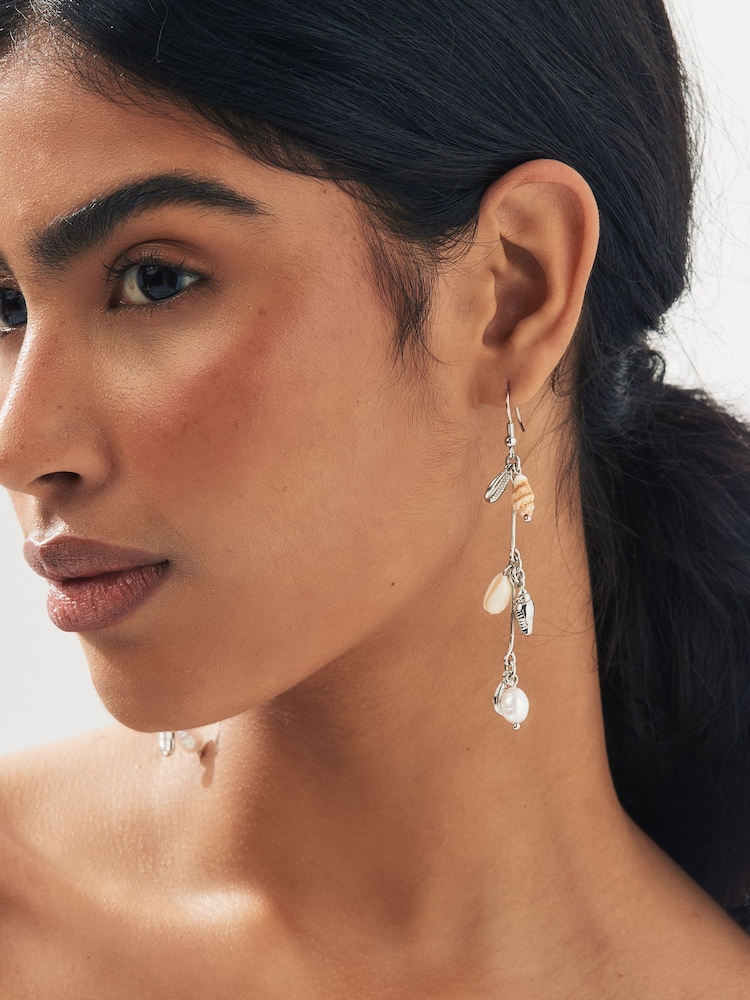 Silver Tone Shell Drop Earrings - Image 2 of 3