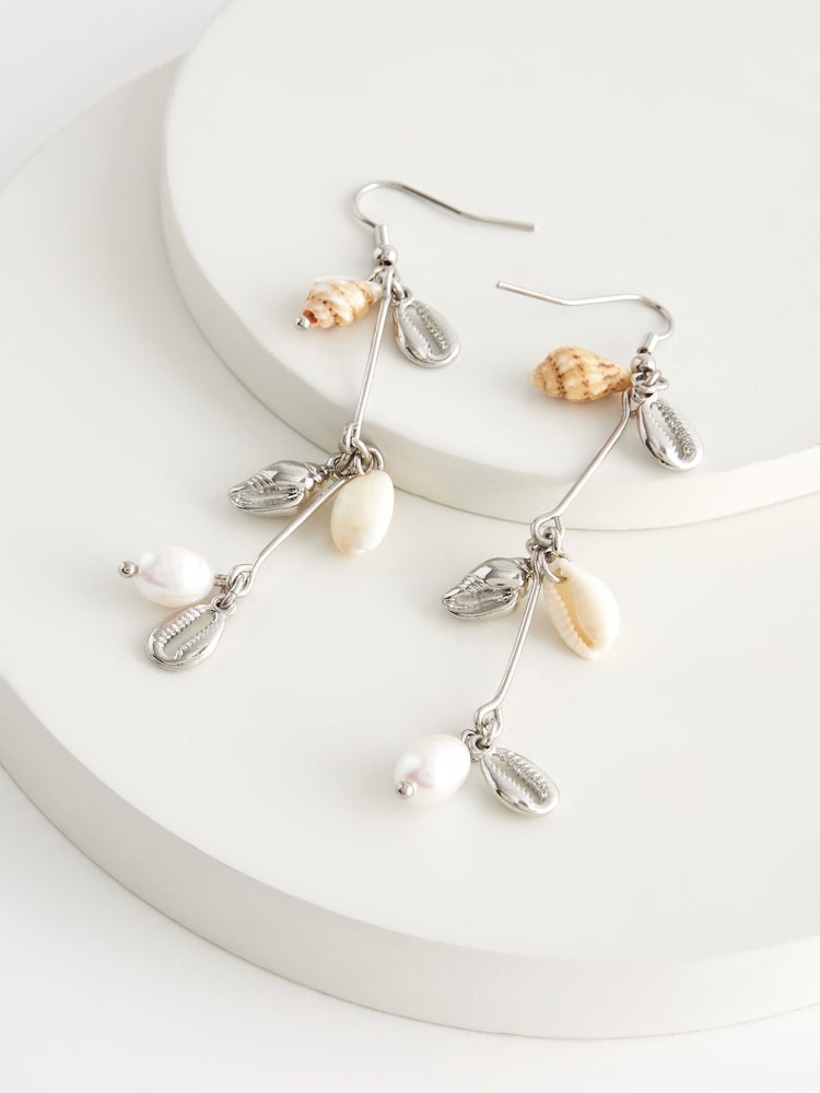 Silver Tone Shell Drop Earrings - Image 3 of 3