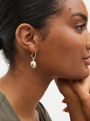 Gold Tone Real Shell Drop Hoop Earrings - Image 1 of 3