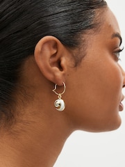 Gold Tone Real Shell Drop Hoop Earrings - Image 2 of 3