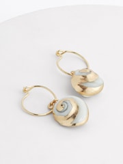 Gold Tone Real Shell Drop Hoop Earrings - Image 3 of 3