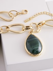 Gold Tone Chunky Chain Green Faux Stone Drop Necklace Made With Recycled Metals - Image 4 of 4