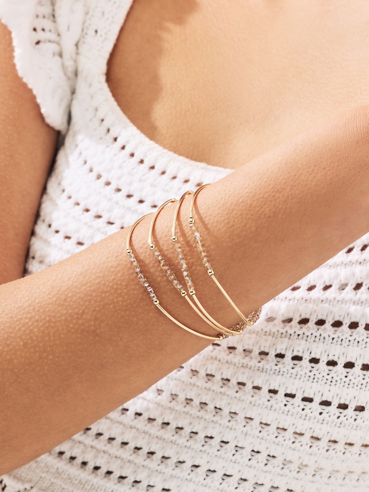 Gold Tone Fine Beaded Stretch Bracelet Pack Made with Recycled Brass - Image 1 of 3