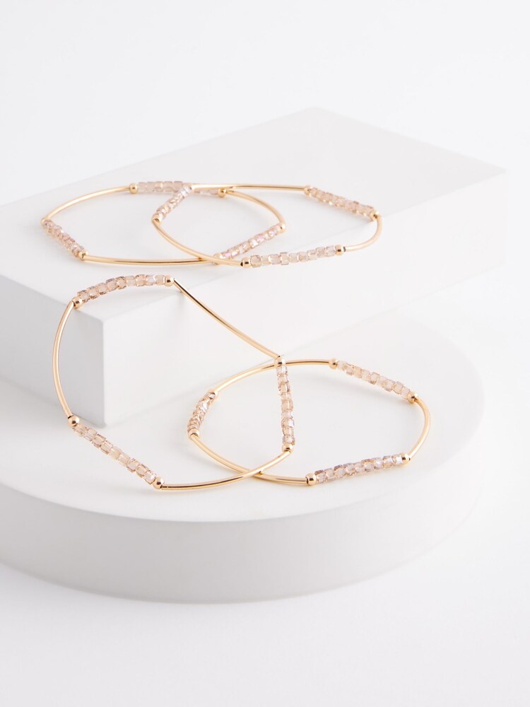 Gold Tone Fine Beaded Stretch Bracelet Pack Made with Recycled Brass - Image 2 of 3