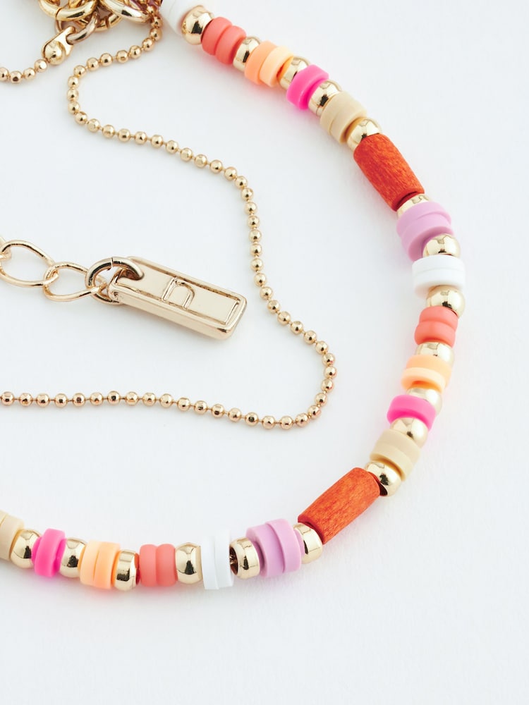 Gold Tone Pink Layered Necklace - Image 5 of 5 Gold Tone Pink Layered Necklace - Image 5 of 5