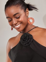 Red Seed Beaded Circle Drop Earrings - Image 1 of 3