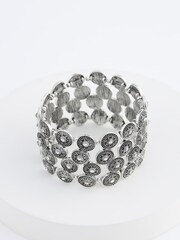 Burnished Silver Tone Boho Coin Stretch Bracelet - Image 3 of 4