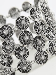 Burnished Silver Tone Boho Coin Stretch Bracelet - Image 4 of 4