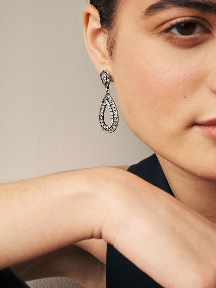 Burnished Silver Teardop Earrings Made with Recycled Zinc - Image 2 of 3