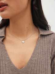 Silver Tone Heart Initial Necklace - Image 1 of 5