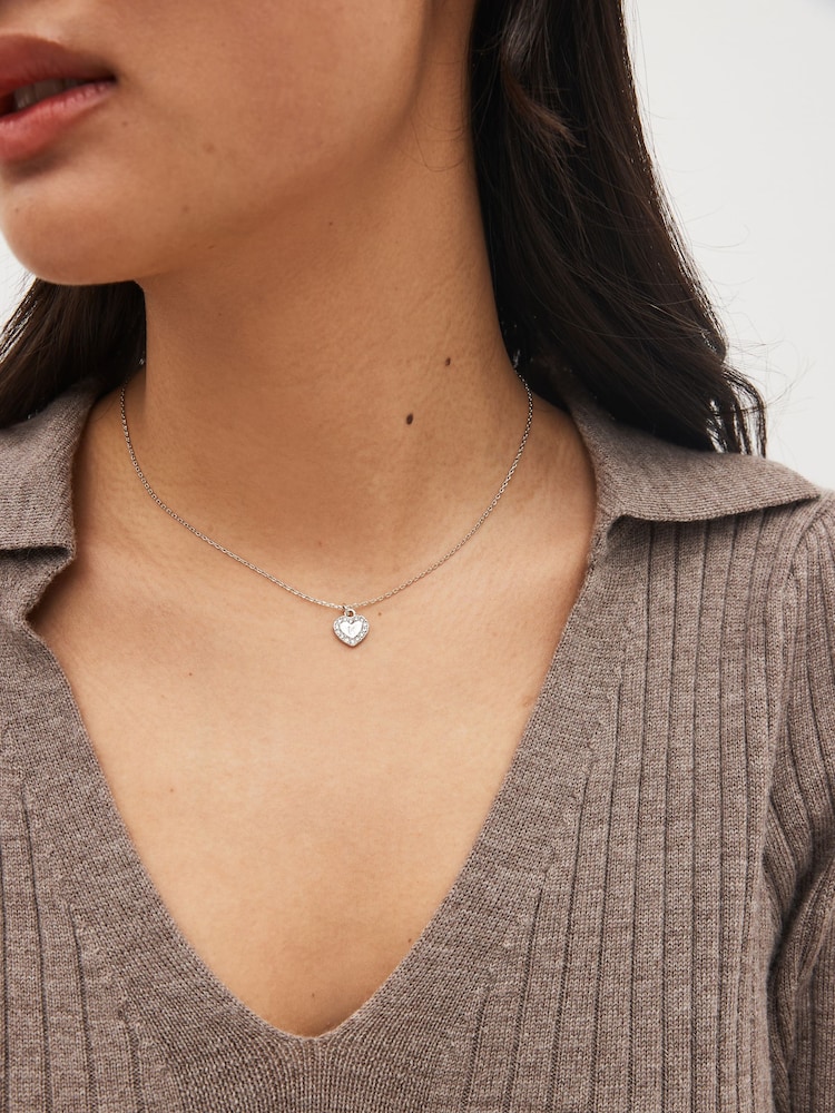 Silver Tone Heart Initial Necklace - Image 1 of 5