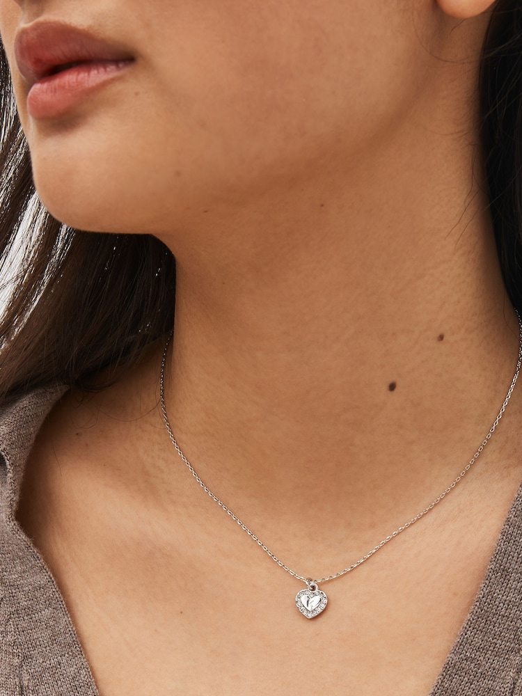 Silver Tone Heart Initial Necklace - Image 2 of 5