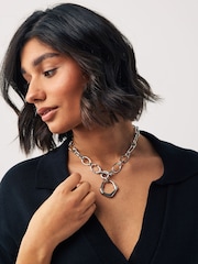 Silver Tone Chunky Chain Organic Link T-Bar Necklace - Image 2 of 4