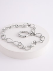 Silver Tone Chunky Chain Organic Link T-Bar Necklace - Image 3 of 4