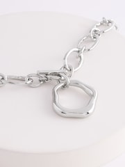 Silver Tone Chunky Chain Organic Link T-Bar Necklace - Image 4 of 4