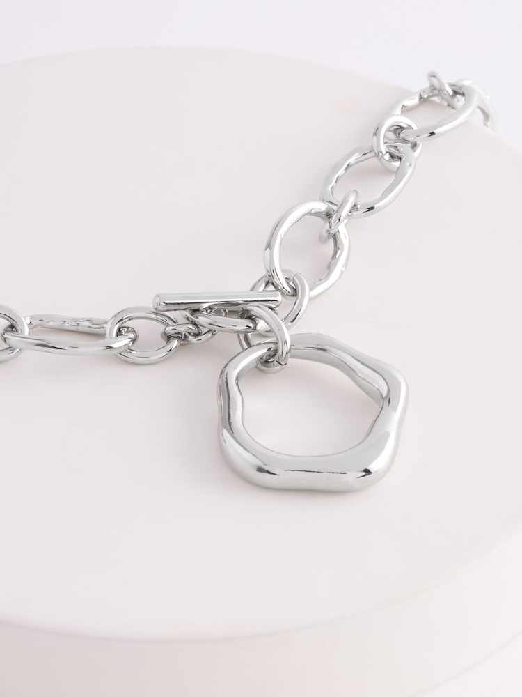 Silver Tone Chunky Chain Organic Link T-Bar Necklace - Image 4 of 4