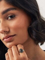 Silver Tone Boho Black Stone Statement Ring Made with Recycled Zinc - Image 1 of 3