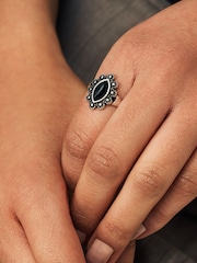 Silver Tone Boho Black Stone Statement Ring Made with Recycled Zinc - Image 2 of 3