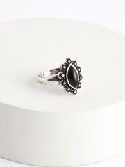 Silver Tone Boho Black Stone Statement Ring Made with Recycled Zinc - Image 3 of 3