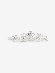 Silver Tone Bridal Sparkle Flower Barrette Hair Clip - Image 3 of 5
