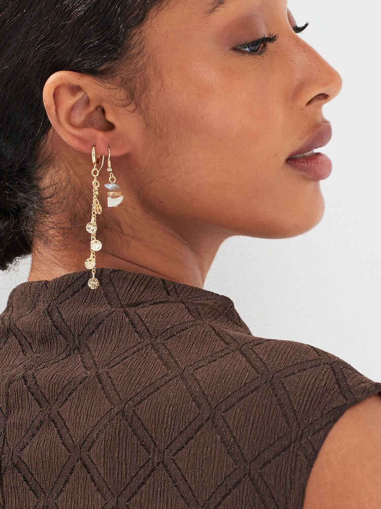Gold Tone Real Shell Mismatched Earring Pack - Image 1 of 3