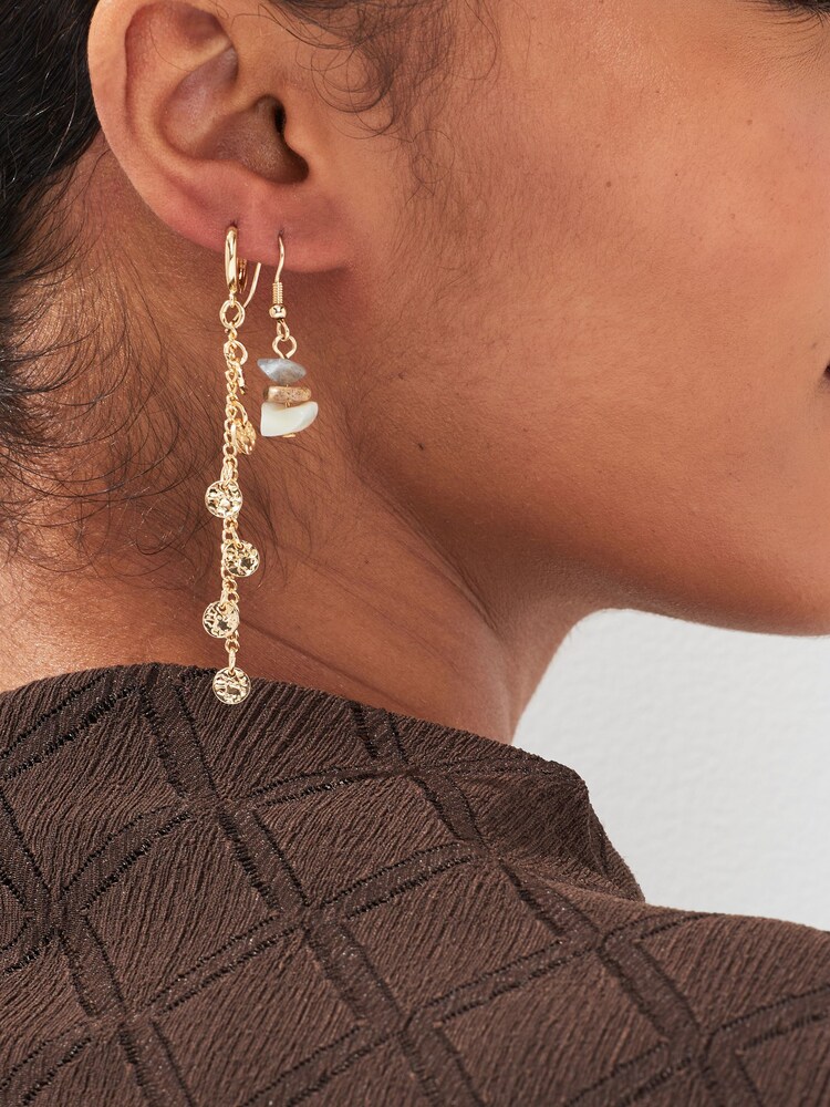 Gold Tone Real Shell Mismatched Earring Pack - Image 2 of 3