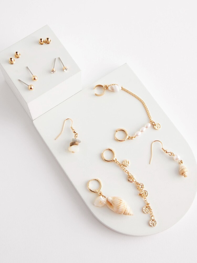 Gold Tone Real Shell Mismatched Earring Pack - Image 3 of 3
