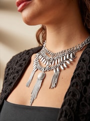 Burnished Silver Statement Layered Boho Necklace - Image 1 of 3