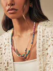 Multi Coloured Beaded Double Row Long Necklace - Image 1 of 4