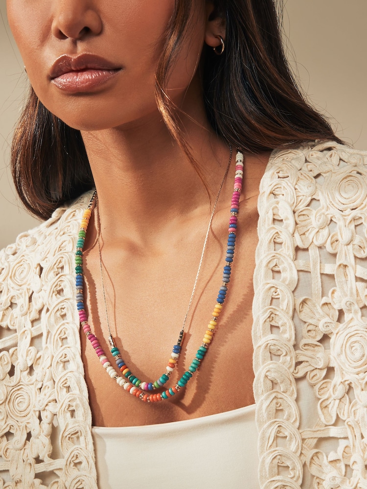 Multi Coloured Beaded Double Row Long Necklace - Image 1 of 4