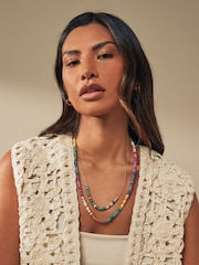 Multi Coloured Beaded Double Row Long Necklace - Image 2 of 4