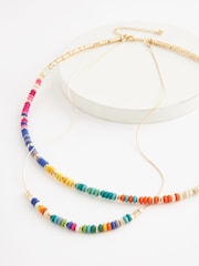 Multi Coloured Beaded Double Row Long Necklace - Image 3 of 4