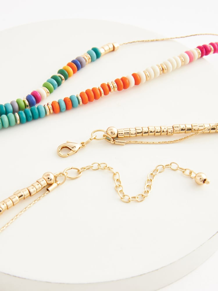 Multi Coloured Beaded Double Row Long Necklace - Image 4 of 4