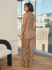 Brown Ramie Blend Wide Leg Stripe Trousers - Image 2 of 6
