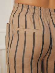 Brown Ramie Blend Wide Leg Stripe Trousers - Image 4 of 6