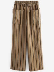Brown Ramie Blend Wide Leg Stripe Trousers - Image 5 of 6