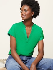 Love & Roses Bright Green Petite Jersey V Neck Woven Trim Short Sleeve T-Shirt - Image 1 of 4