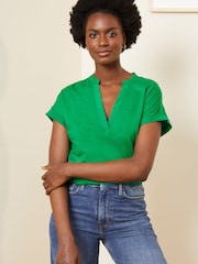 Love & Roses Bright Green Petite Jersey V Neck Woven Trim Short Sleeve T-Shirt - Image 2 of 4