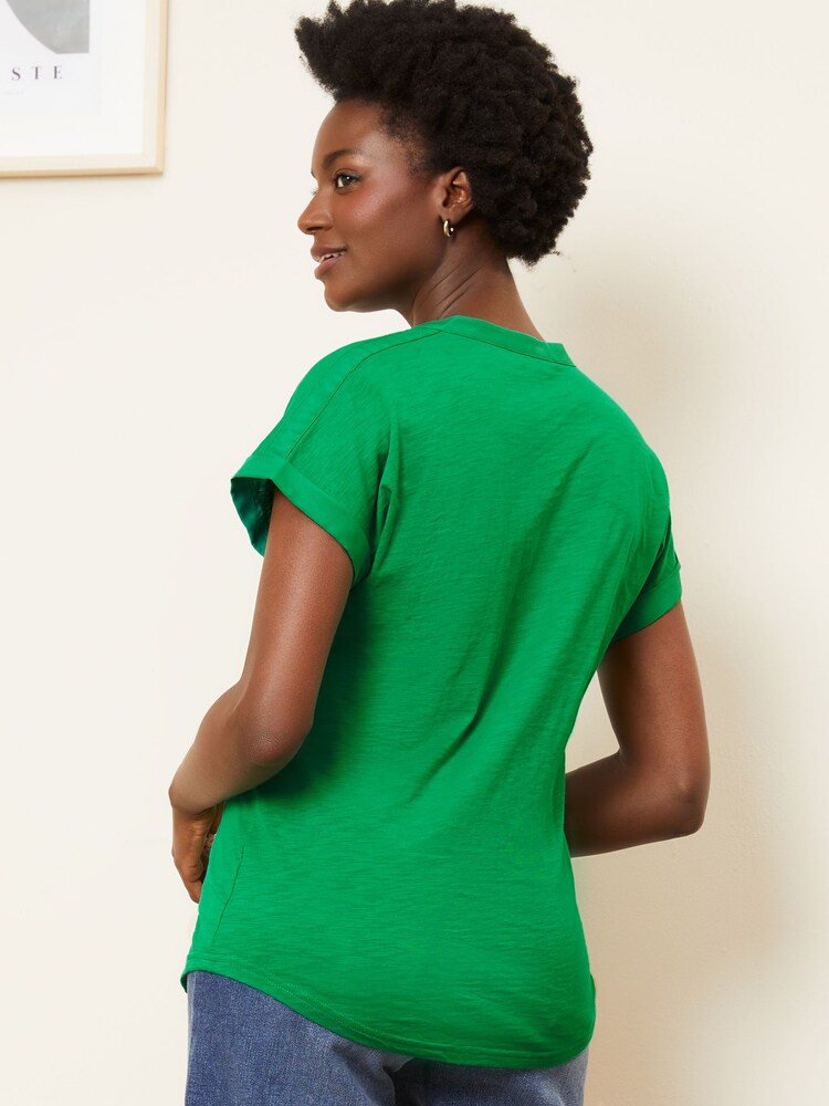 Love & Roses Bright Green Petite Jersey V Neck Woven Trim Short Sleeve T-Shirt - Image 3 of 4