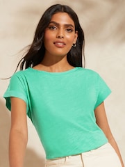 Love & Roses Green Petite Crew Neck Woven Trim Linen Look Jersey T-Shirt - Image 1 of 4