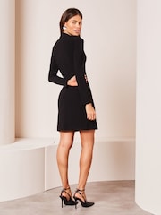 Lipsy Black Long Sleeve Draped Jersey Mini Dress - Image 3 of 4
