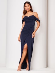 Lipsy Navy Blue Cowl Lace Cami Drape Maxi Dress - Image 1 of 4