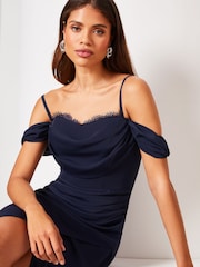 Lipsy Navy Blue Cowl Lace Cami Drape Maxi Dress - Image 4 of 4